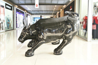 Iconic Giant Fiberglass Black Color Wall Street Bull 57" x 28" x 33"H
