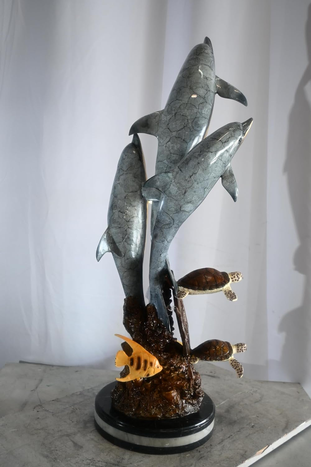 Bronze Three Dolphins Leaping Sculpture Lost Wax Casting 15"x12"x40"H