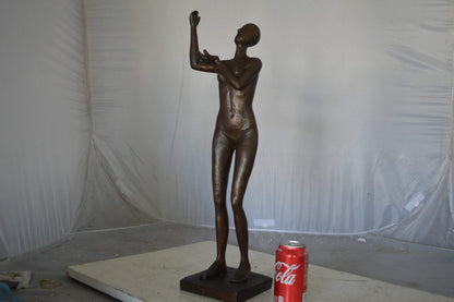 Abstract of Art nude lady lifting hand bronze statue - Size: 9"L x 6"W x 25"H.