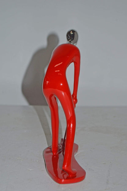 Modern art Red Golfer with Silver Head Resin Statue - Size: 7"L x 2"W x 9"H.
