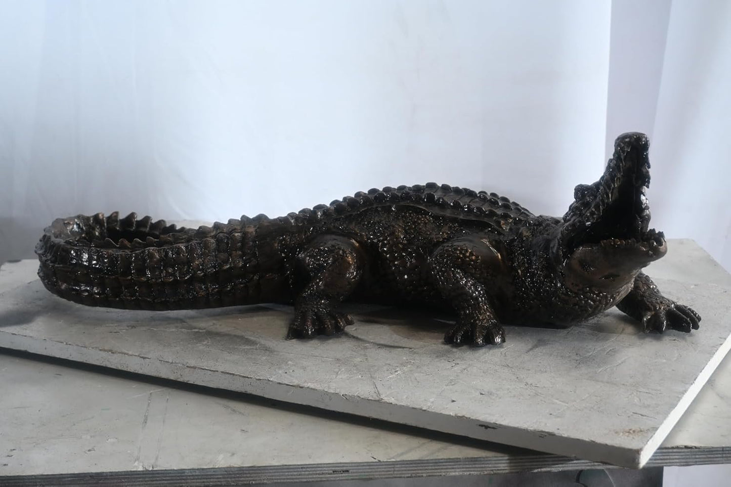 Aluminum Alligator Sculpture Open Jaws Dark Bronze Decor 31"x14"x11"H
