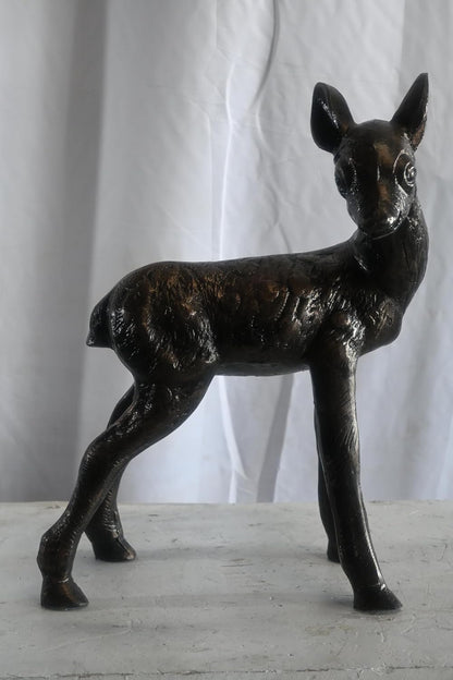 Curious Standing Fawn Sculpture in Aluminum Garden Decor 17"x10"x23"H