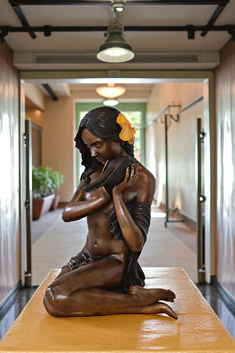 Susan With Shell and Flower Fountain Bronze Statue Size: 21" x 20" x 31"H