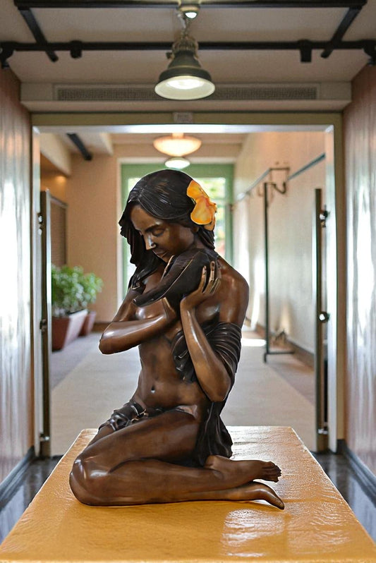 Susan With Shell and Flower Fountain Bronze Statue Size: 21" x 20" x 31"H