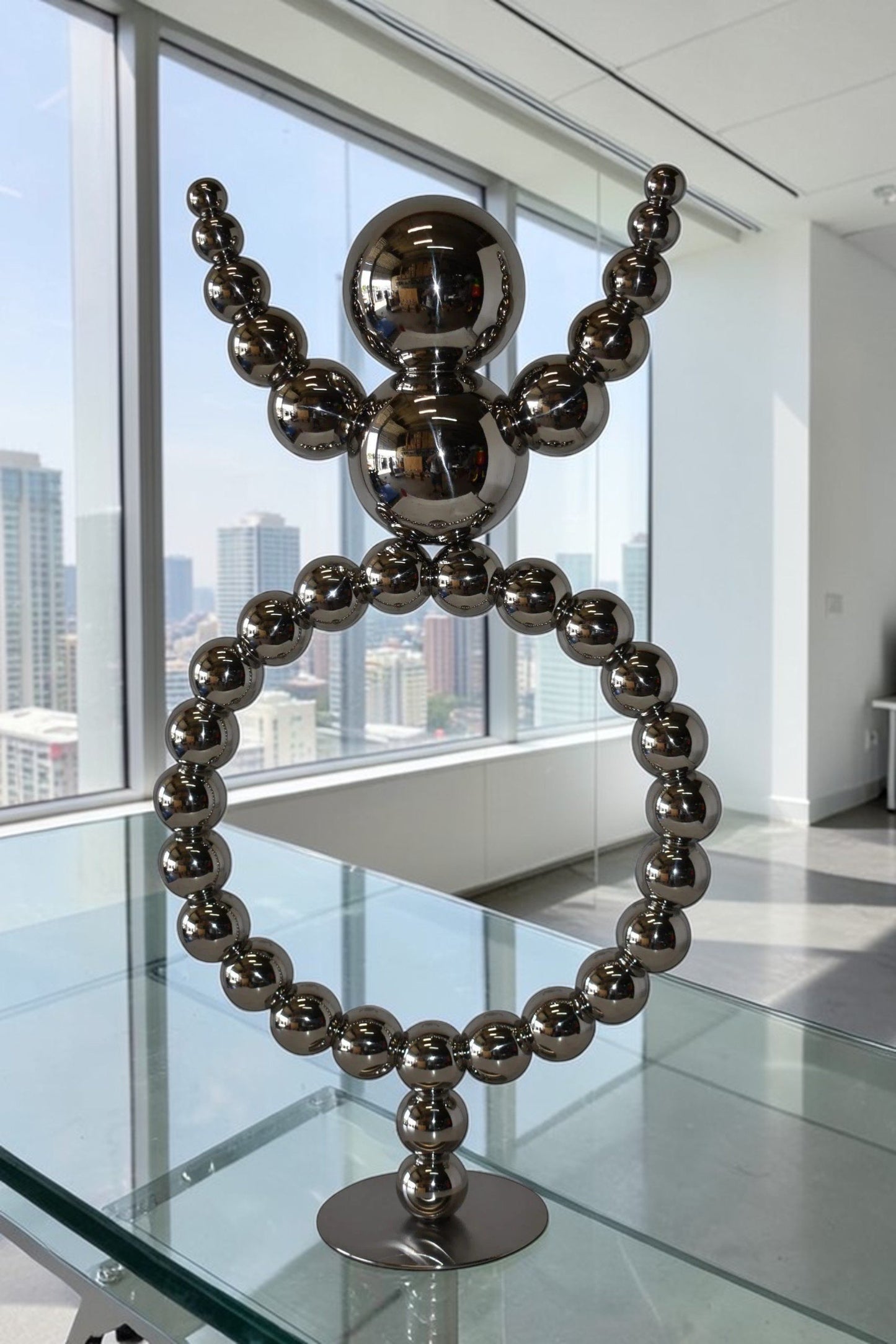Modern Abstract of a Happy Man Metal Chrome Balls Statue Size: 14" x 6" x 26"H