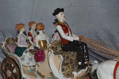 Porcelain Carriage with 4 young Girls Drinking Tea -  Size: 41"L x 10"W x 18"H.