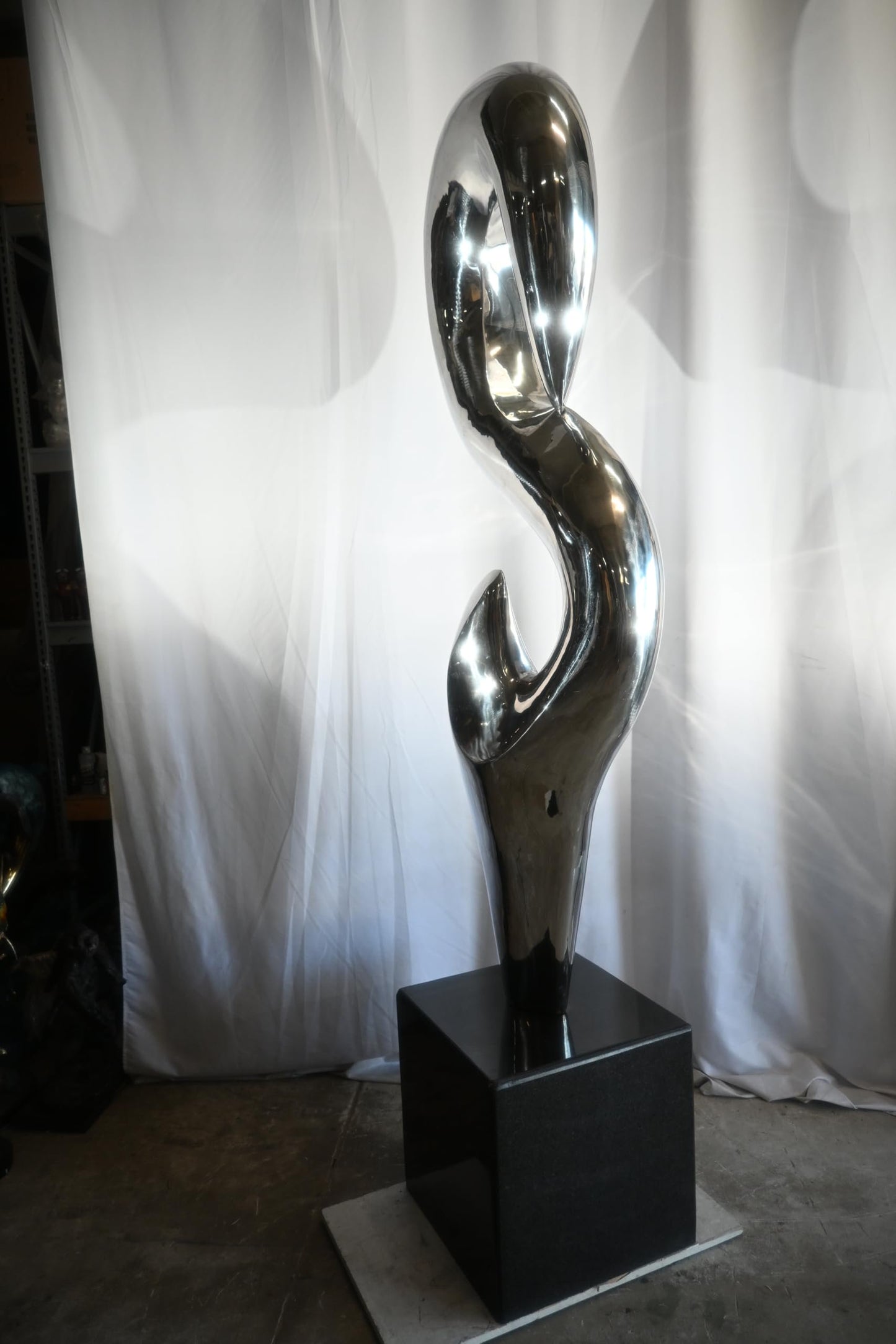 Giant Abstract Stainless Steel Sculpture on Marble Base 35"x25"x98"H