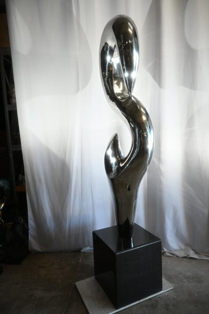 Giant Abstract Stainless Steel Sculpture on Marble Base 35"x25"x98"H