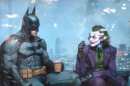 Vigilante and Villain Rooftop Pop Art Resin Canvas 40"x40"