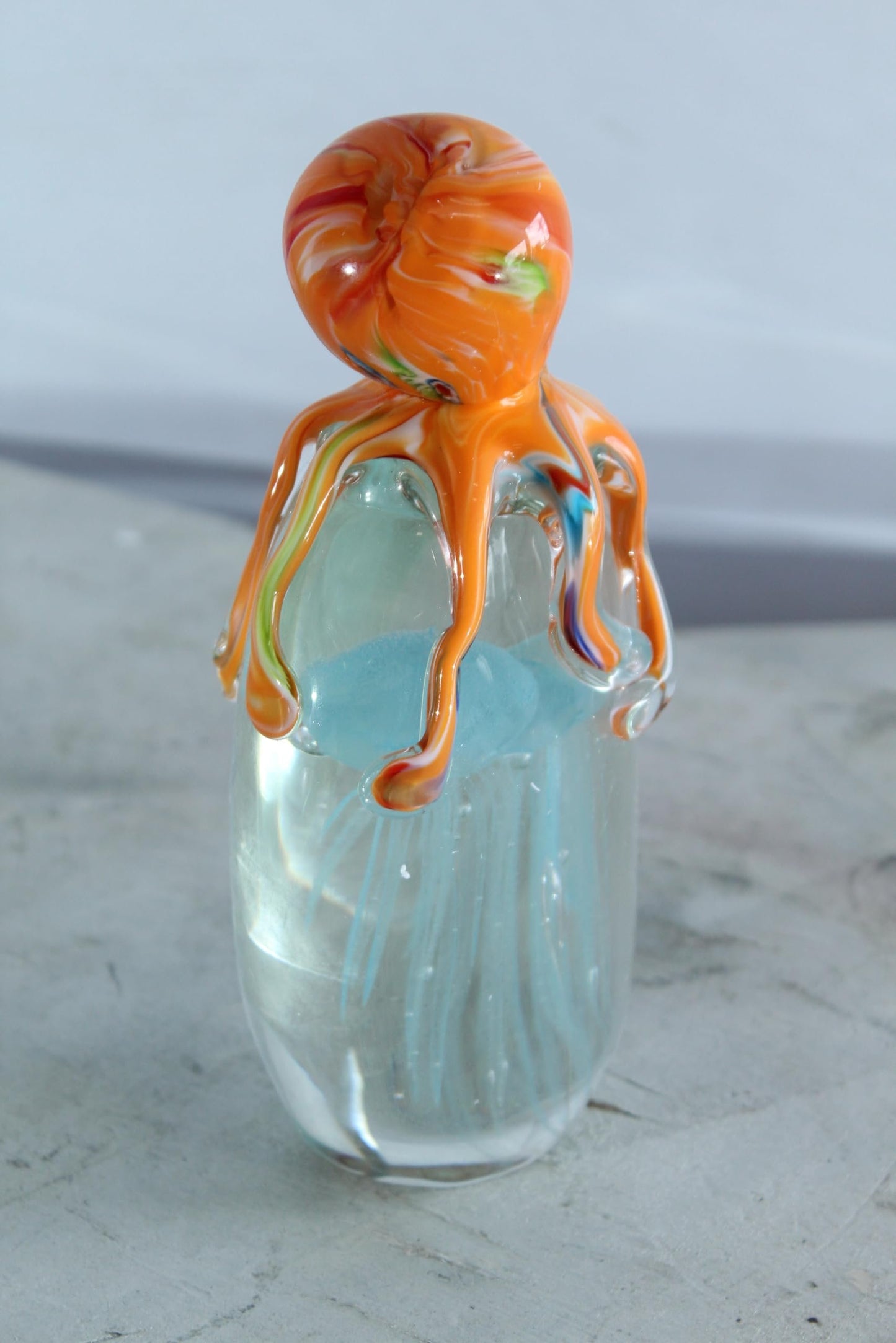 NIFAO Glass Octopus Jellyfish Paperweight Coastal Art Decor 5" x 3" x 9"H