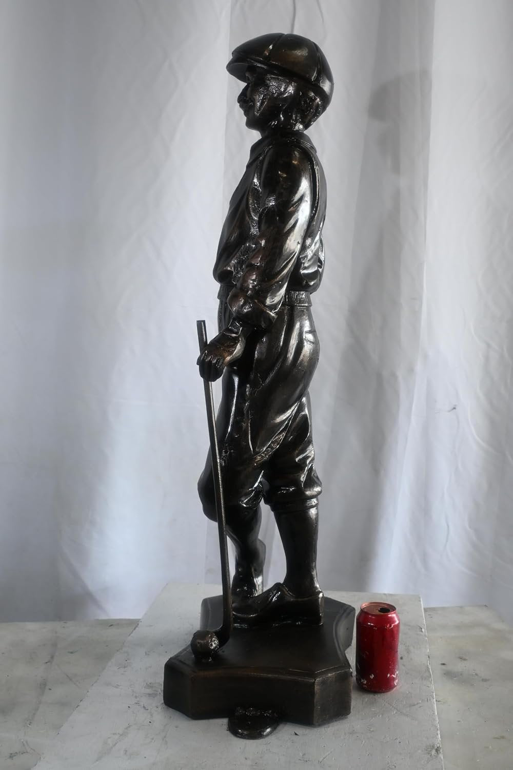Vintage Golfer Statue Leaning on Club Aluminum Golf Gift 14"x9"x39"H