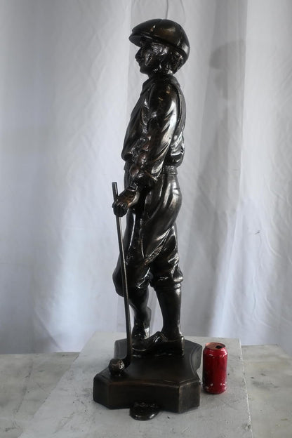Vintage Golfer Statue Leaning on Club Aluminum Golf Gift 14"x9"x39"H