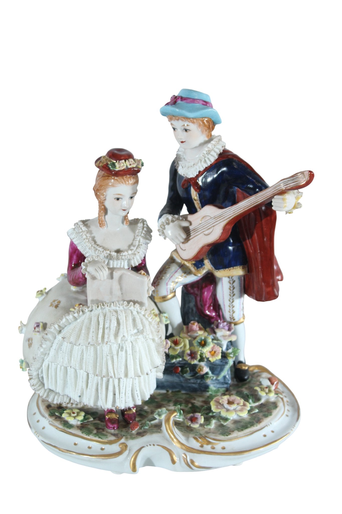 NIFAO Porcelain Romantic Couple Figurine with Guitar and Book 11" x 8" x 13"H