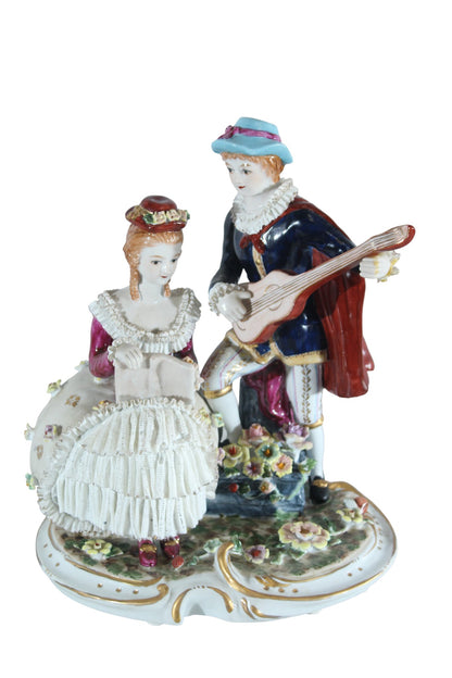 NIFAO Porcelain Romantic Couple Figurine with Guitar and Book 11" x 8" x 13"H