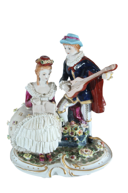 NIFAO Porcelain Romantic Couple Figurine with Guitar and Book 11" x 8" x 13"H