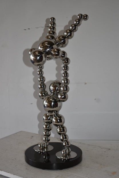 Modern Art Acrobat Couple in Action Chrome Balls Statue Size: 12" x 14" x 27"H