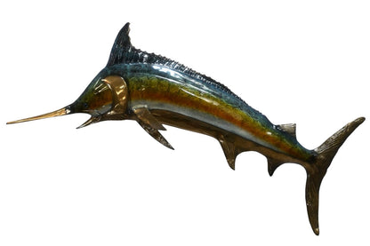 Pair of Bronze Marlin Wall Sculptures Coastal Fish Decor 56"x24"x13"H