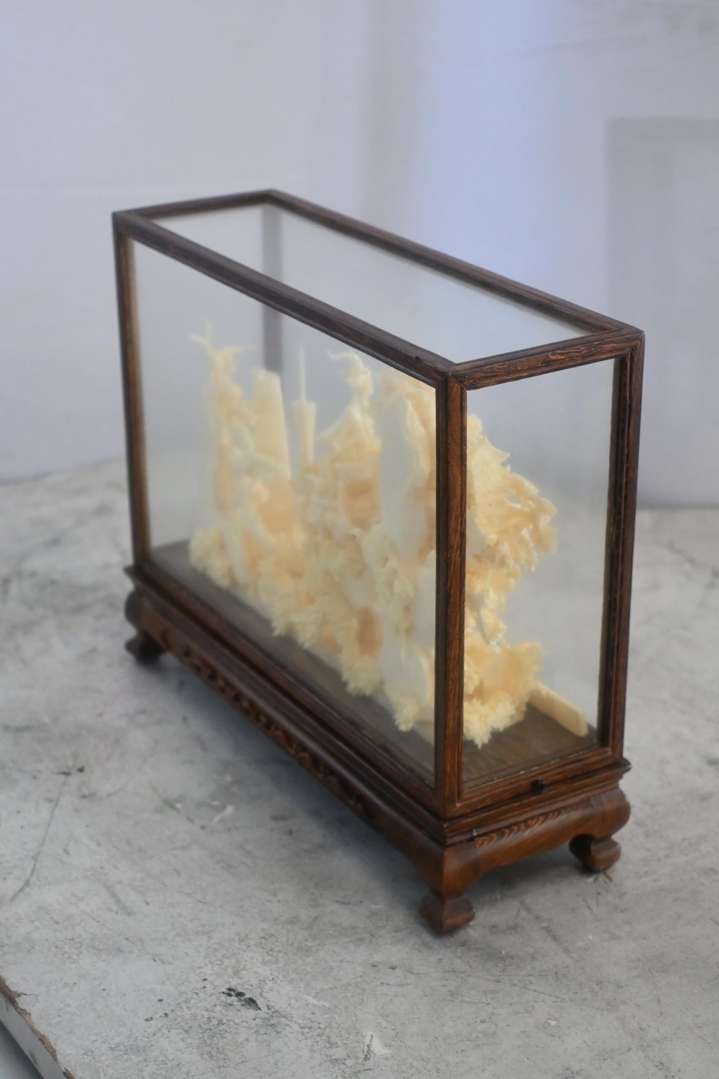 Carved Resin Guangzhou Cityscape Diorama in Wood Case 12"x4"x9"H