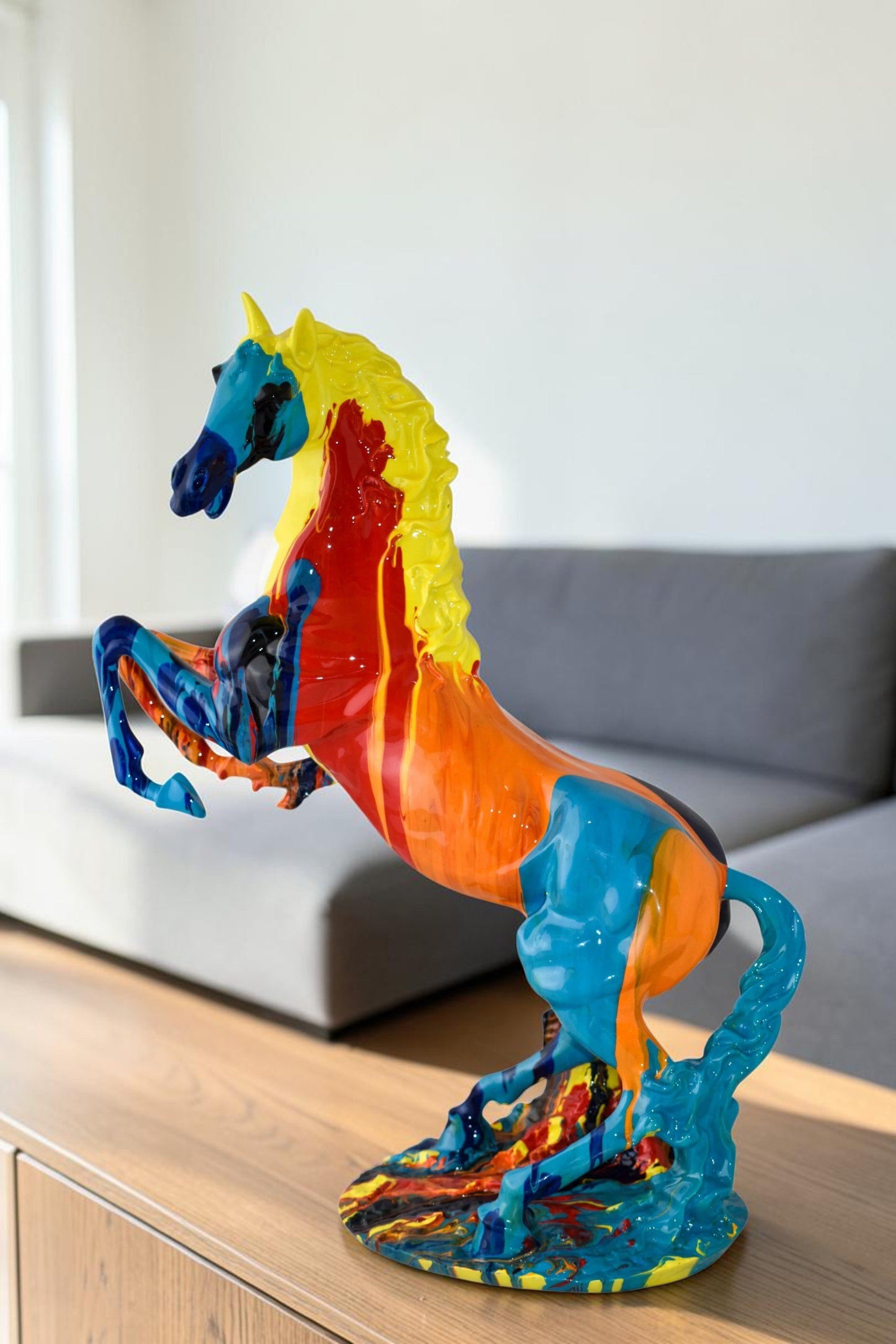 Rearing Horse Color Painted Made of Resin Size: 19" x 8" x 21"H