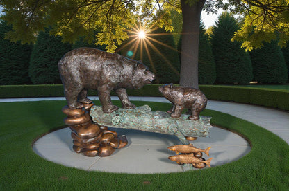 Family Bear on log giant bronze statue -  Size: 61"L x 34"W x 45"H.