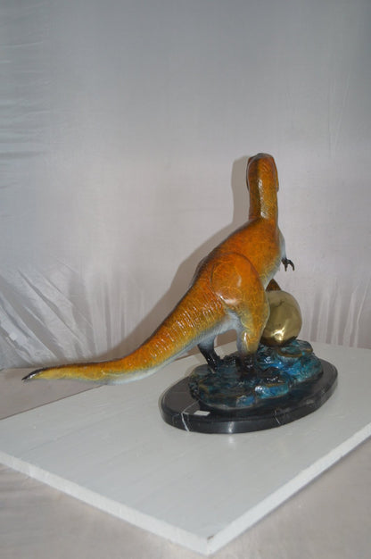 Dinosaur and baby Dino Bronze Statue -  Size: 26"L x 11"W x 18"H.