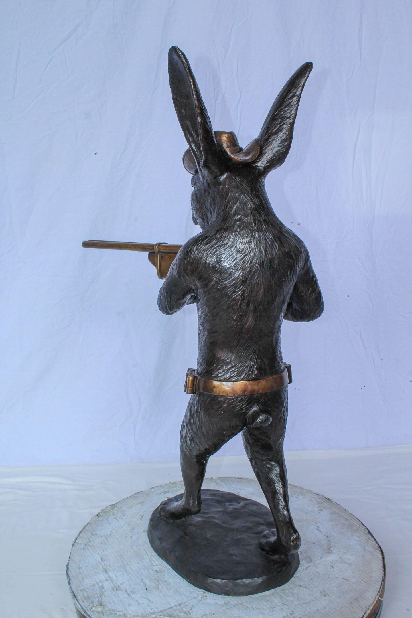 Bronze Statue of Cowboy Rabbit Holding Rifle 22" x 13" x 35"H