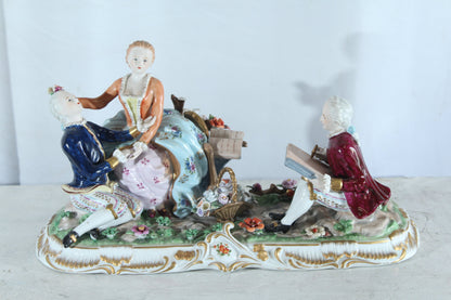 NIFAO Porcelain Rococo Courting Trio Figurine — Artist & Couple 20" x 8" x 10"H