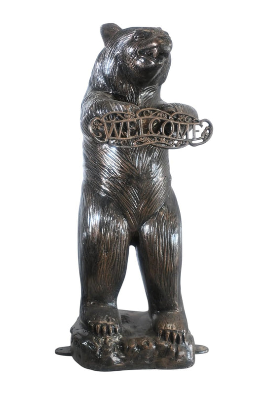 Standing Aluminum Bear Statue with Welcome Sign 18"x18"x41"H