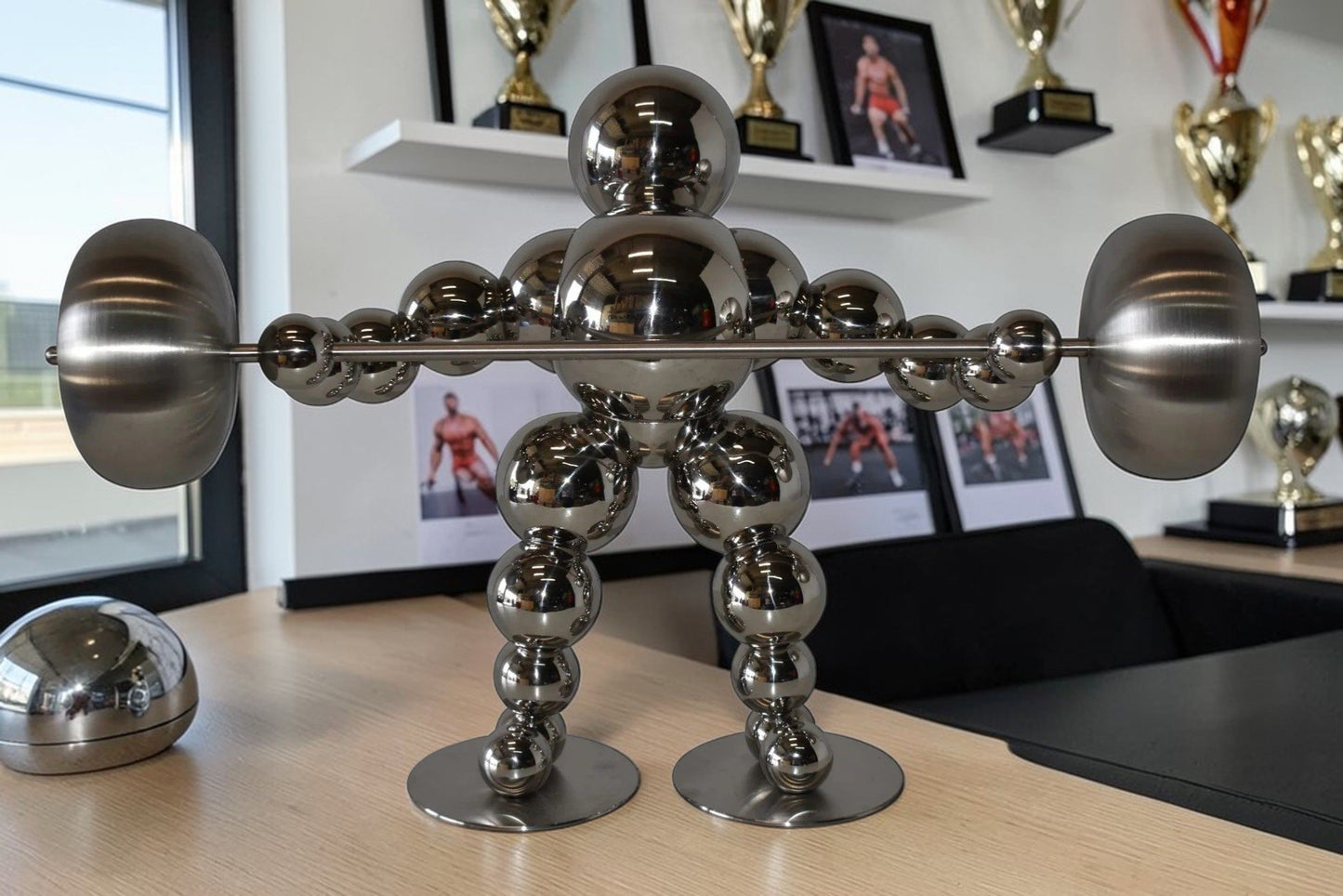 Modern Art Weightlifter Second Pull Position Chrome Statue Size: 20" x 9" x 12"H