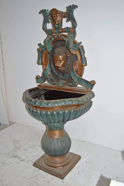 Lion Head Wall Fountain made of Bronze Statue - Size: 32"L x 22"W x 70"H.