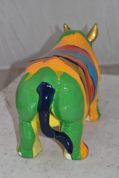 Multicolor Striped Rhino Resin Statue Size: 20" x 6" x 9"H
