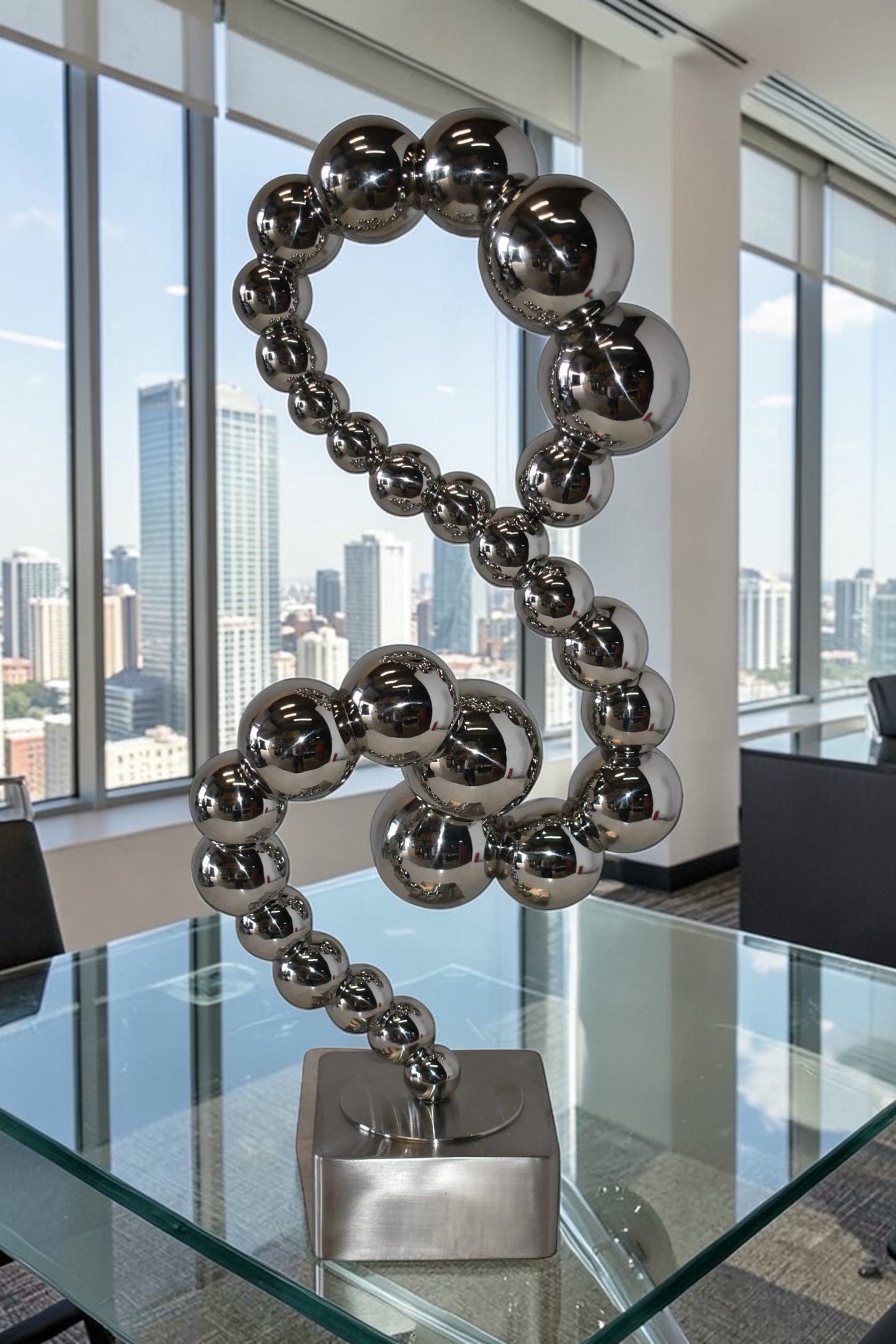 Modern Art Abstract Made of Shiny Metal Chrome Balls Size: 10" x 7" x 24"H