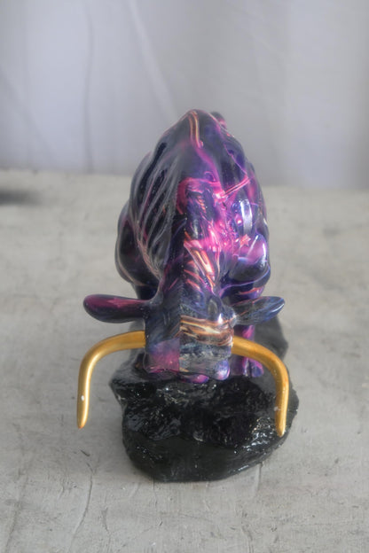 Resin Charging Bull Sculpture Purple Galaxy Finish Gold Horns 14"x4"x9"H