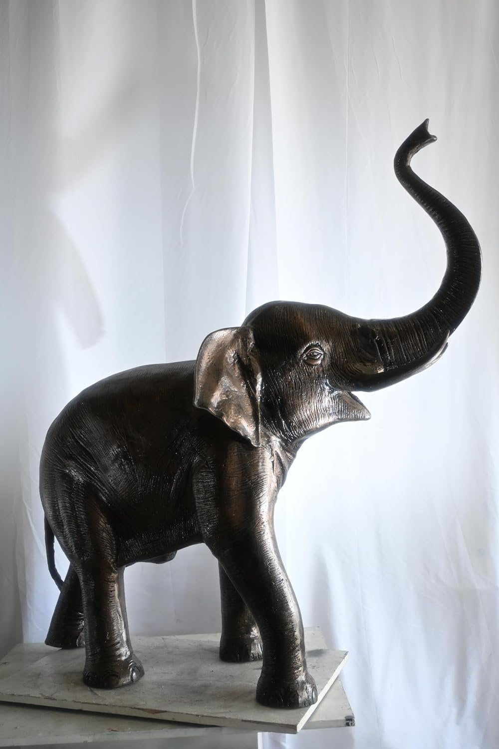 Aluminum Elephant Raised Trunk Sculpture Dark Bronze Art 52"x22"x55"H