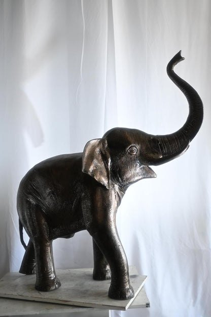 Aluminum Elephant Raised Trunk Sculpture Dark Bronze Art 52"x22"x55"H