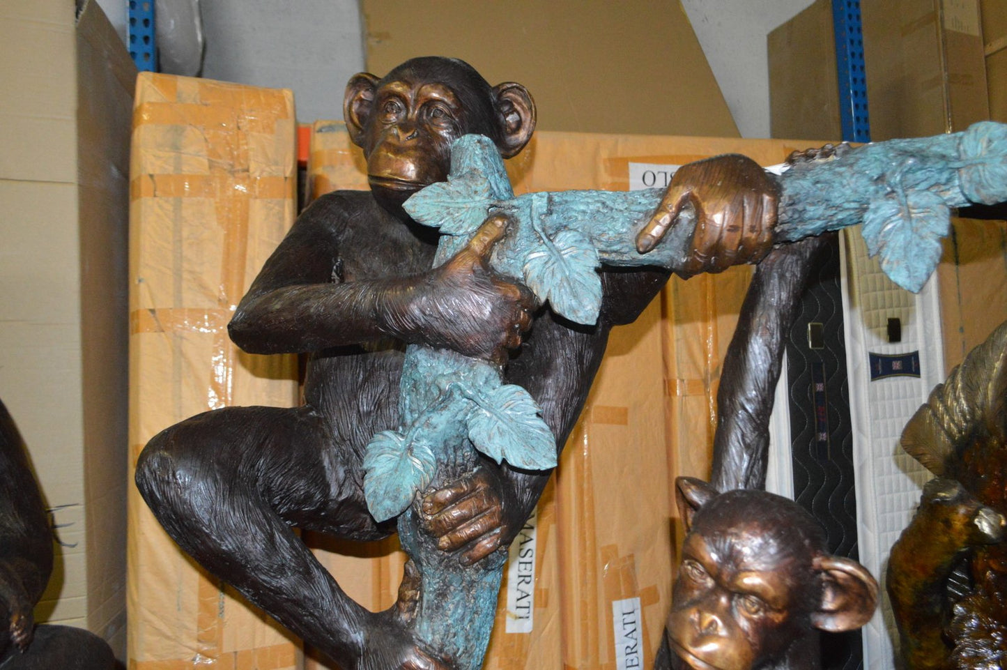 Four Monkeys On A Tree Bronze Statue  -  Size: 35"L x 61"W x 80"H.