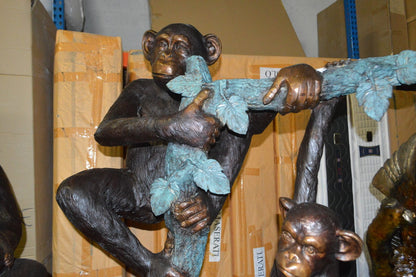 Four Monkeys On A Tree Bronze Statue  -  Size: 35"L x 61"W x 80"H.