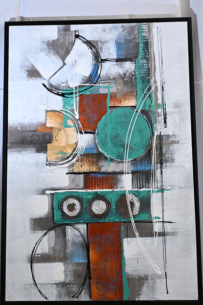 Serenity Abstract Canvas Painting Teal Orange Framed Art 61"x41"