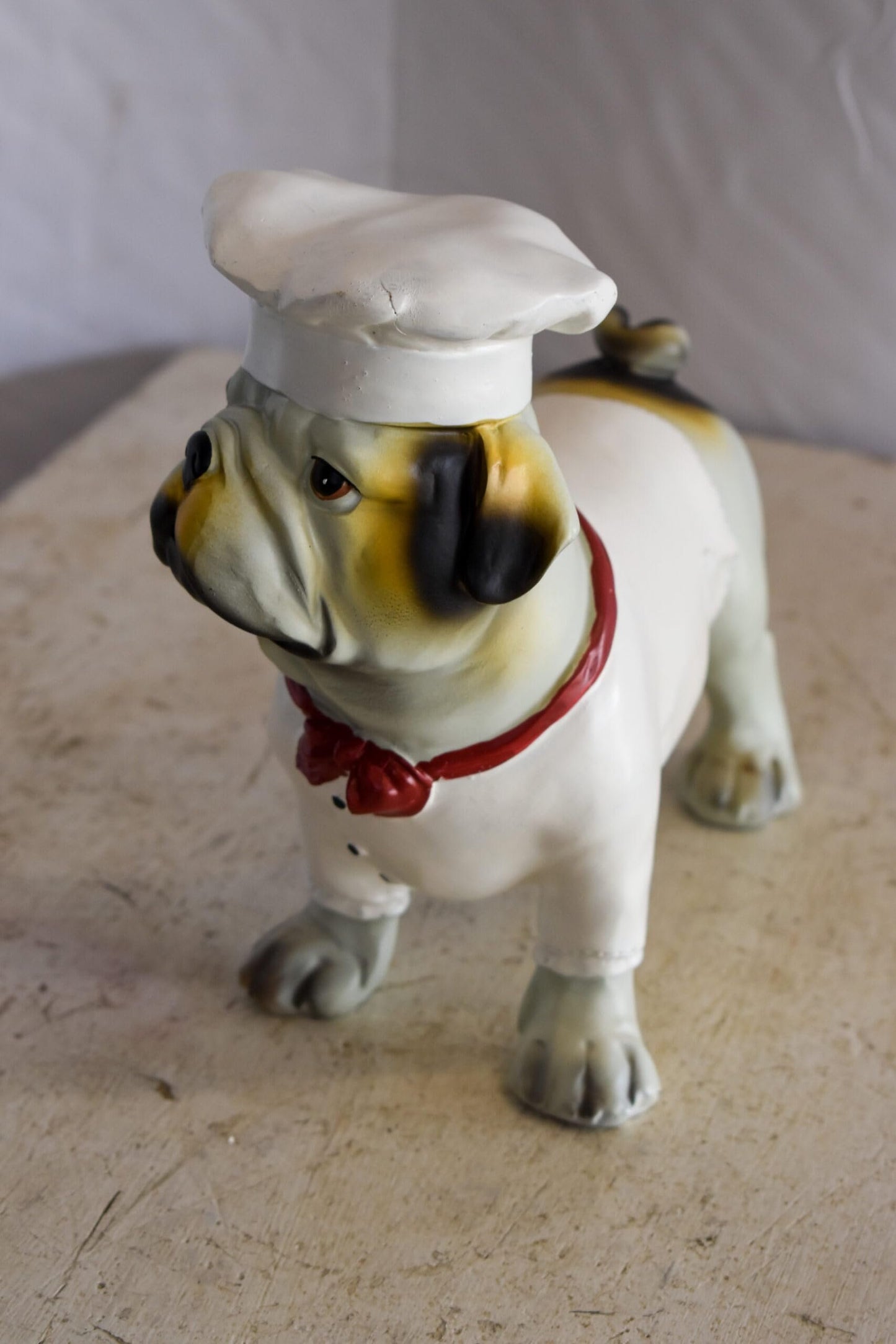 A Happy Dog Dressed as A Baker Man, Resin Statue 10" x 5" x 9"H