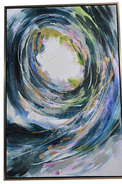 Dynamic Abstract Canvas Painting Circular Swirl Framed Art 61"x41"