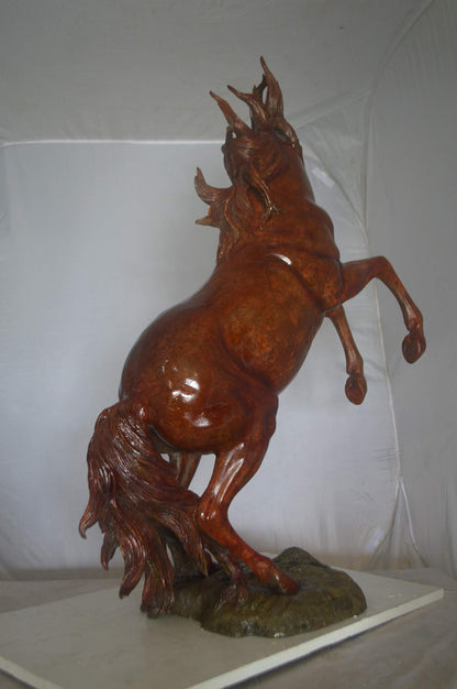 Large Rearing Horse  Red Finished Bronze Statue -  Size: 34"L x 21"W x 46"H.