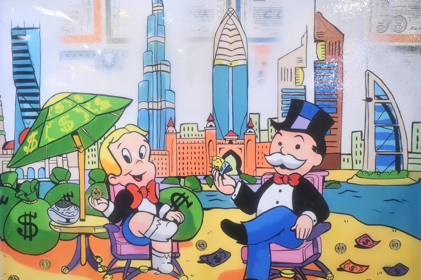 Richie Rich and Monopoly Man Dubai Pop Art Canvas 50"x40"