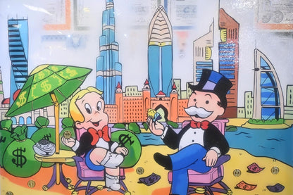 Richie Rich and Monopoly Man Dubai Pop Art Canvas 50"x40"