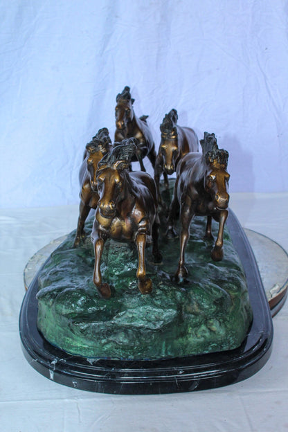 Running Horses Bronze Statue on Marble Base 47" x 20" x 17"H