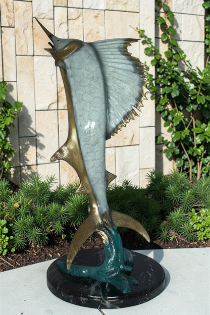 One Sailfish Jumping of the ware - Bronze Statue -  Size: 16"L x 16"W x 39"H.