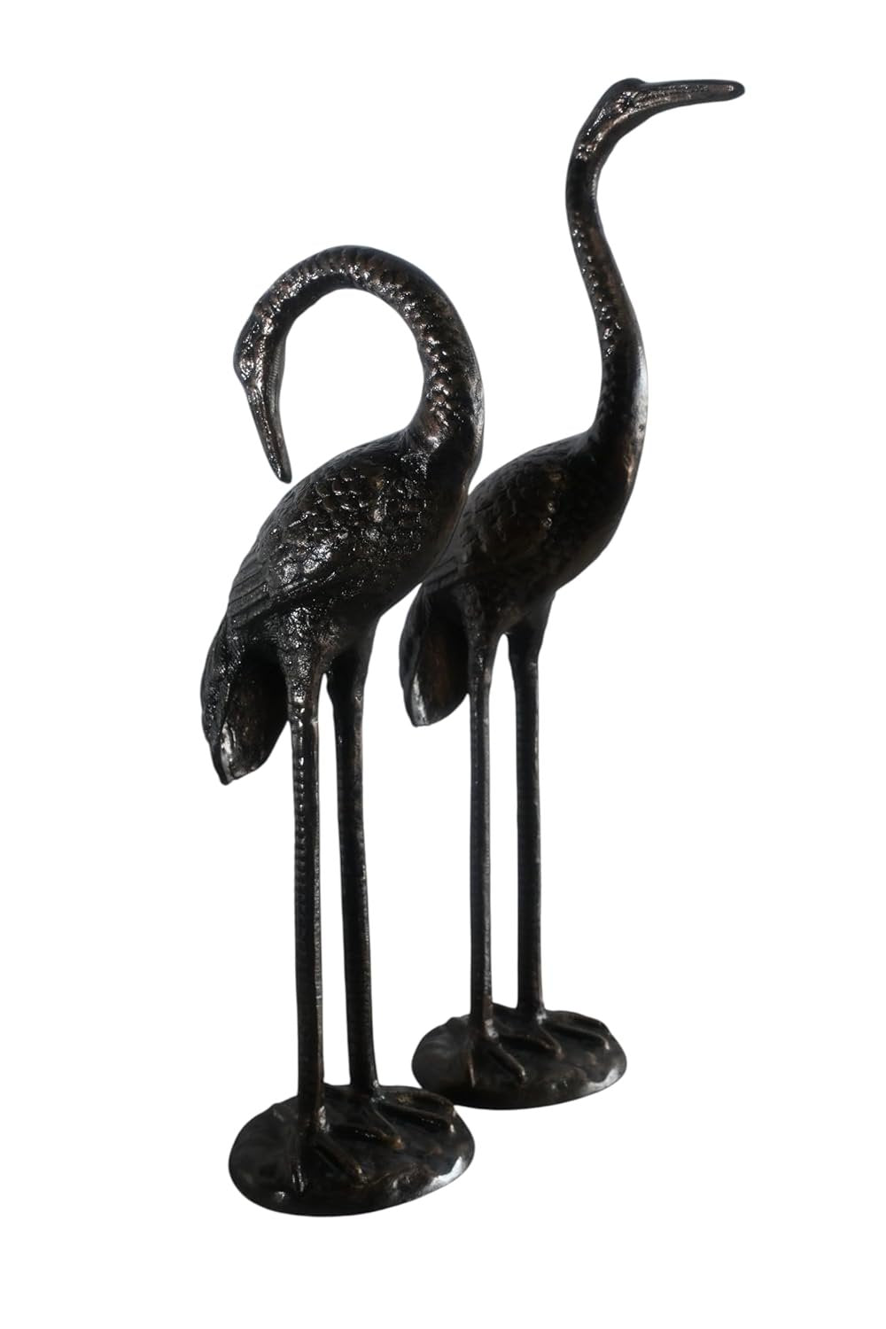 Elegant Pair of Standing Crane Birds Aluminum Sculptures 13"x16"x21"H