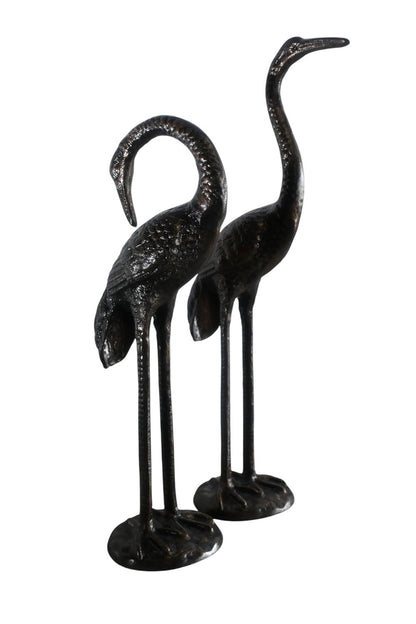 Elegant Pair of Standing Crane Birds Aluminum Sculptures 13"x16"x21"H