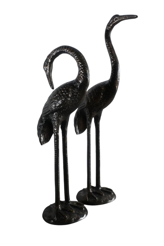 Elegant Pair of Standing Crane Birds Aluminum Sculptures 13"x16"x21"H