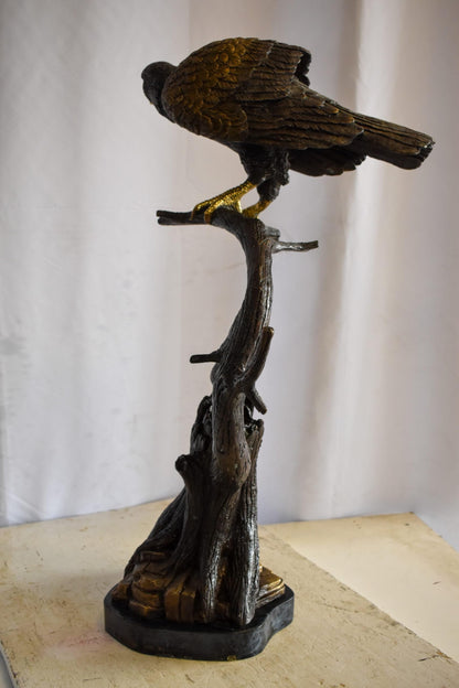 Observant Hawk on Arched Branch Bronze Statue 17" x 19" x 32"H