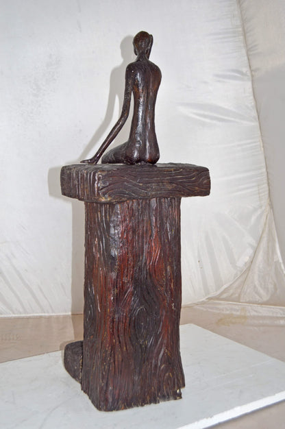 Modern Art Abstract of a Girl Sitting on A Giant Bench - Size: 11" x 12" x 31"H